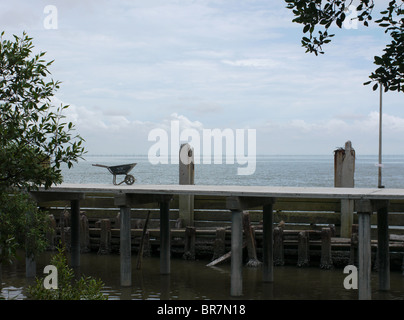 Schützende Wand außen Wat Khun Samut Trawat in Ban Khun Samut Chin, Pra Samut Chedi, Samut Prakan, Thailand. Stockfoto