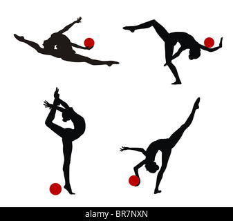 Abstrakte Darstellung der rhythmischen Gymnastik Silhouetten Stockfoto