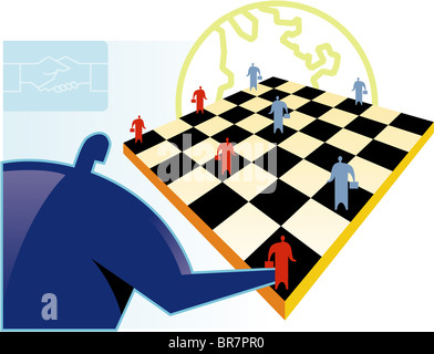 Ein Mann, ein Geschäft Schach Spiel Stockfoto