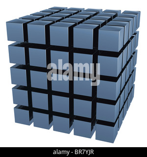 Das dreidimensionale Bild eines Satzes von Cubes. Es ist isoliert auf weißem Hintergrund Stockfoto