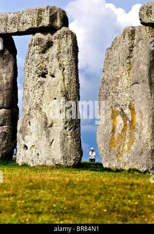 Nahaufnahme des Steinkreises Stonehenge auf Salisbury Plain in Wiltshire, England, UK Stockfoto