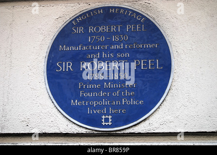 Sir Robert Peel blaue Plakette English Heritage Polizei Stockfoto