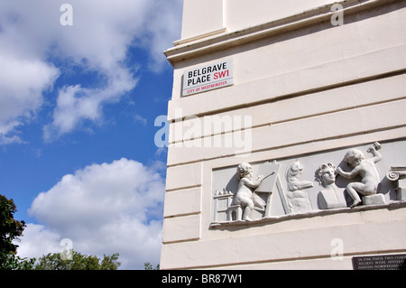 Belgrave Square Straße Zeichen, Belgravia, City of Westminster, Greater London, England, Vereinigtes Königreich Stockfoto