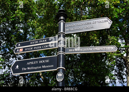 Post-Zeichen, Hyde Park Corner, City of Westminster, Greater London, England, Vereinigtes Königreich Stockfoto