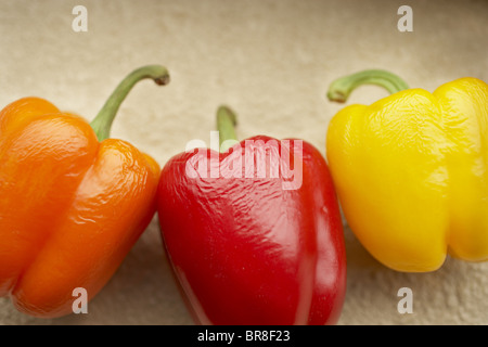 Drei Paprika, Nahaufnahme Stockfoto