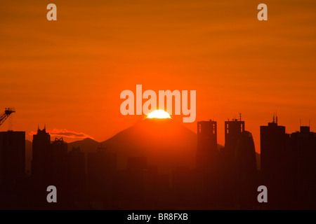 Skyline von Shinjuku und Mt. Fuji in der Dämmerung Stockfoto