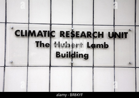 Klimaforschung Einheit Zeichen an der Universität von East Anglia. Stockfoto