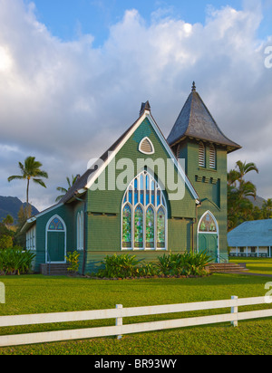 Kauai, HI Wai'oli Hui'ia Kirche (Gemeinde) in Hanalei auf den Norden von Kauai Stockfoto