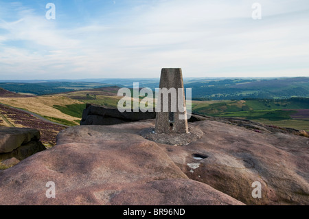 Trigonometrischen Punkt auf Stanage Edge im Peak District National Park Stockfoto