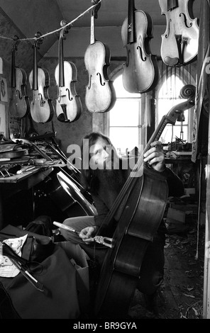 Violine und Cello Restaurator Neil Baird Stockfoto