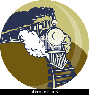 Dampf-Lokomotive kommen Satz innerhalb eines Kreises im Retro-Stil Abbildung getan oder Zug Stockfoto