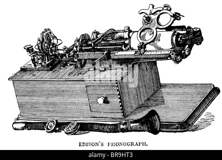 1870ER JAHREN ZEICHNUNG DES PHONOGRAPHEN DURCH THOMAS EDISON 1877 19. JAHRHUNDERT STIFT ZYLINDER FÜR TONAUFNAHME ERFUNDEN Stockfoto