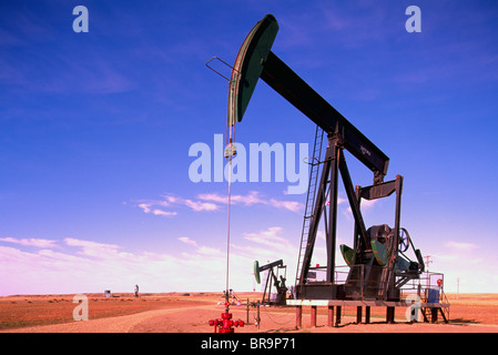 Pump Jack (Öl Esel) Pumpen an Ölquelle im Ölfeld, Alberta, Canada Stockfoto