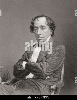 Benjamin Disraeli, 1. Earl of Beaconsfield, 1804–1881. Britischer Staatsmann der Konservativen Partei und zweimal Premierminister des Vereinigten Königreichs. Stockfoto