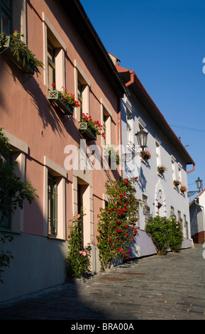 Banska Stiavnica - Gang im Abendlicht Stockfoto