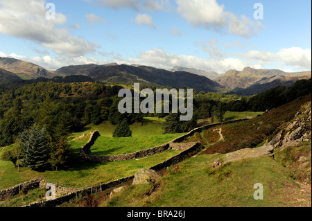 Blick vom Loughrigg fiel in der Nähe von Lake District Dorf von Ambleside Cumbria UK Stockfoto