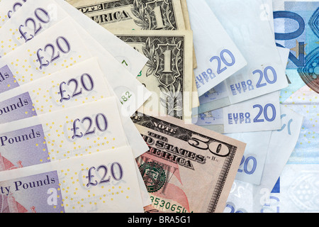 Eurodollar und britische Pfund-Banknoten gemischt Währung Stockfoto