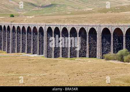 Die Durchführung der Settle Carlisle Eisenbahnlinie über den Fluss Ribble, North Yorkshire Ribblehead-Viadukt Stockfoto
