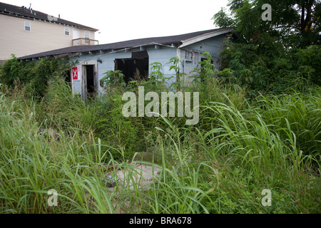 Verseuchte Gehäuse in New Orlean Ninth Ward Nachbarschaft. Stockfoto