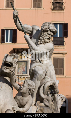 Fontana del Nettuno, Piazza Navona, Rom, Latium, Italien, Europa Stockfoto