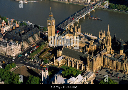 Luftaufnahme der Houses of Parliament (Palace of Westminster) und Big Ben, UNESCO, Westminster, London, England, UK Stockfoto