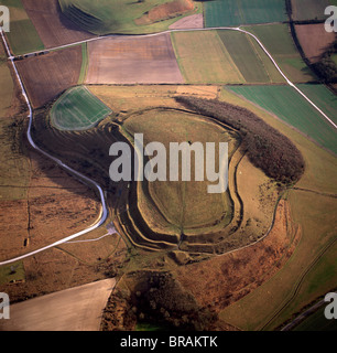 Luftaufnahme des Battlesbury Camp, eine Eisenzeit Wallburg, Warminster, Wiltshire, England, Vereinigtes Königreich, Europa Stockfoto