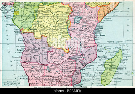 Karte von Zentral-Afrika um 1930. Stockfoto