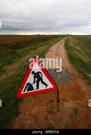 Baustellen auf der Norfolk Coast Path Sign. Stockfoto