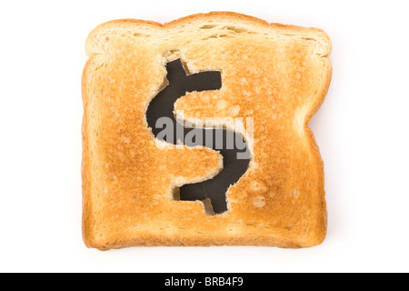 Brot Scheibe mit Dollarzeichen, Konzept Höchstkurs von Essen oder Essen für Unternehmen Stockfoto