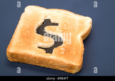 Brot Scheibe mit Dollarzeichen, Konzept Höchstkurs von Essen oder Essen für Unternehmen Stockfoto