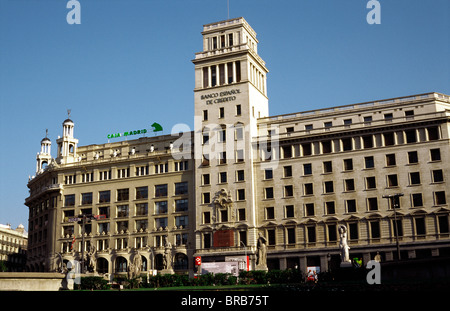 Banesto (Banco Español de Crédito) auf Plaça de Catalunya in Barcelona. Stockfoto
