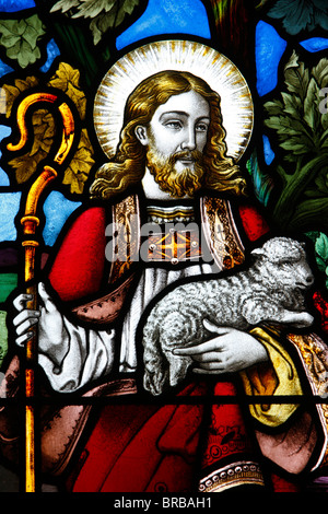 Jesus der gute Hirte Glasmalerei 19. Jahrhundert in St. John's Anglican Church, Sydney, New South Wales, Australien Stockfoto