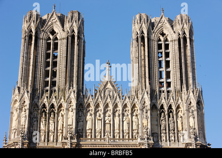 Türme und Königs Galerie, Reims Kathedrale, Reims, Marne, Frankreich Stockfoto