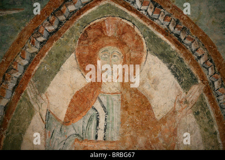 Ein 12. Jahrhundert Romanesque Fresko mit Jesus Christus, Abtei St. Koch Kirche, Saint-Chef-de-Dauphine, Isere, Frankreich Stockfoto