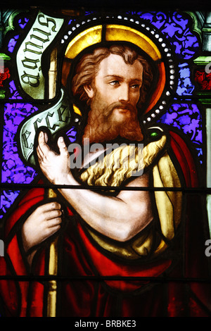 Glasmalerei von St. Johannes der Täufer, in der St. Pauls Kirche, Lyon, Rhone, Frankreich Stockfoto