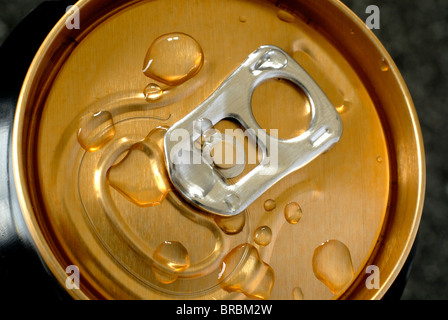 Detail der eine Ring-Pull-auf eine Metall Bierdose hautnah Stockfoto