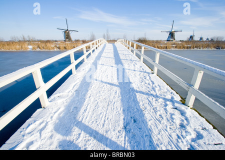 Brücke, bedeckt mit Schnee an einem Wintertag in Holland Stockfoto