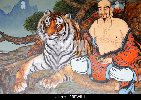 Gemälde der Mönch und Tiger, Seoul, Südkorea Stockfoto