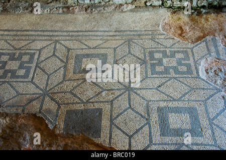 Teil des Mosaik-Fußboden, Fishbourne Roman Palace in der Nähe von Chichester, Sussex, England, UK Stockfoto