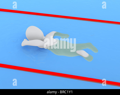 Mann im Pool. 3D gerenderte Darstellung. Stockfoto