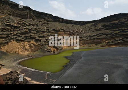 dh grüne Lagune EL GOLFO LANZAROTE grüne Lagune und vulkanischer Lava Felsen Stockfoto