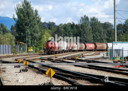 Güterwagen in Canadian National Rangierbahnhofs in North Vancouver BC British Columbia Kanada Stockfoto