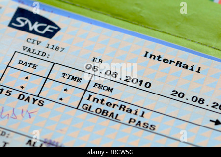 Interrail-Ticket - globale 15-Tage-pass Stockfoto