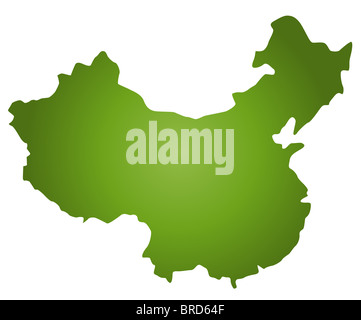 Stilisierte Landkarte von China im Grünton. Alle auf weißem Hintergrund Stockfoto