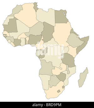 Eine stilisierte Karte zeigt die verschiedenen Ländern Afrikas. Stockfoto