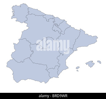 Eine stilisierte Karte zeigt die verschiedenen Provinzen Spaniens. Stockfoto