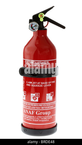 1kg Pulver Abc Feuerlöscher auf weiß mit Wandhalterung Stockfoto