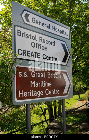 Mehrere Zeichen nach links und rechts in Bristol England Stockfoto