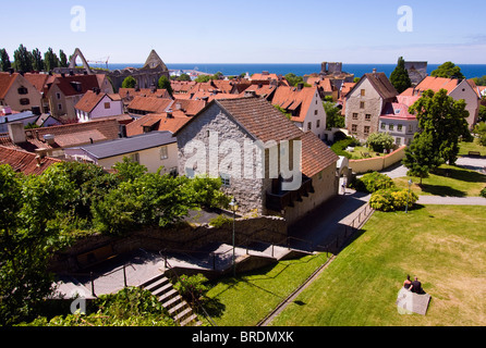 Die hanseatische Stadt Visby ist Gotland, Schweden auf der Weltkulturerbeliste der UNESCO. Stockfoto