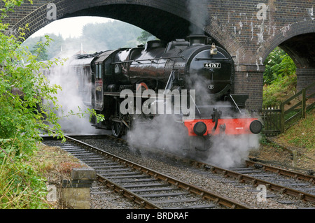 Ehemalige LMS Klasse 5 Mischverkehr Motor bei Weybourne auf die North Norfolk Railway. Ein einzigartiger Motor mit Stephenson Ventilzahnrad. Stockfoto
